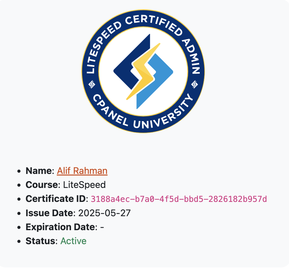 LiteSpeed Certificate